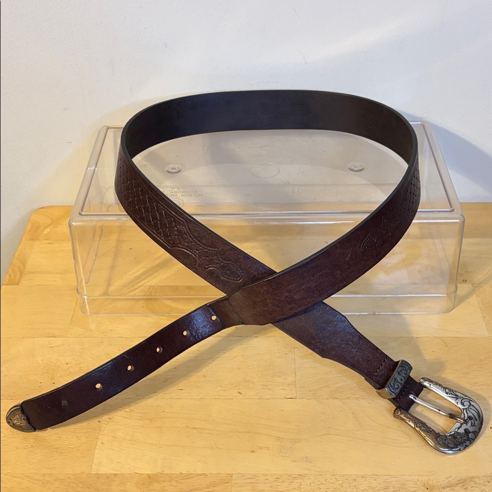 Zara Brown Leather Belt with Silver Buckle Size 95 - Picture 2 of 7